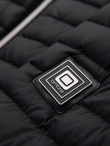 Men's quilted jacket with combined materials and hood - navy blue V3 OM-JALJ-0266