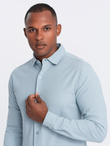 Męska dzianinowa koszula SLIM FIT z długim rękawem – błękitna V3 OM-SHCS-0177
