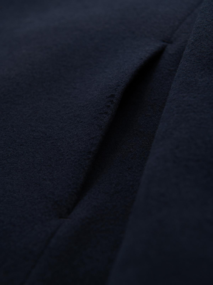 Men's coat with asymmetrical fastening and high collar - navy blue V3 OM-COWC-0141