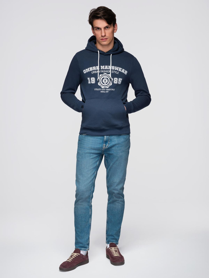 Men's sports hoodie with large print - navy blue V2 B1714
