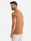 Men's BASIC classic cotton T-shirt with a v-neck - brown V9 OM-TSBS-0237
