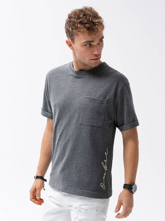T-shirt męski z nadrukiem - czarny S1371