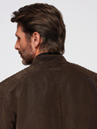 Men's stylish eco leather biker jacket with collar - dark brown V1 C637