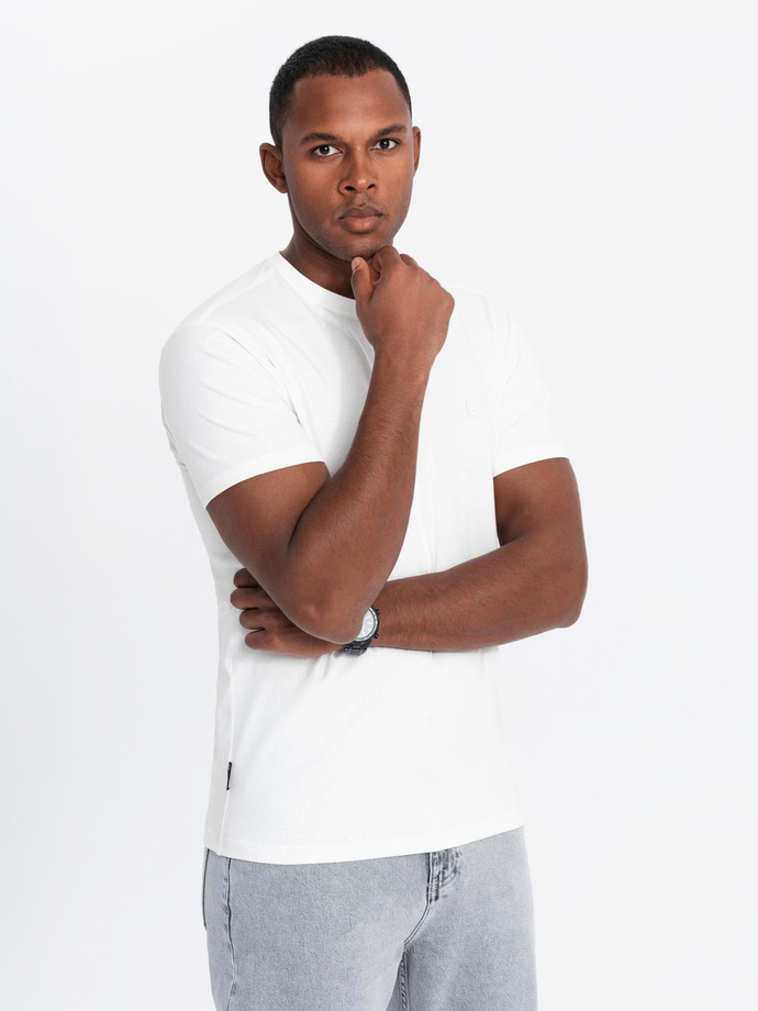 Men's SLIM FIT T-shirt with round neckline and logo - white V1 OM-TSCT-0220