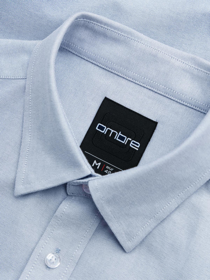 Elegant men's oxford shirt with embroidery - blue V1 OM-SHOS-0172