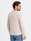 Sweter męski z teksturą i półokrągłym dekoltem - beżowy V6 OM-SWSW-0104