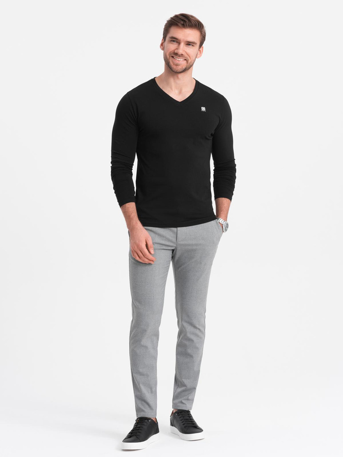 Set of men's SLIM FIT longsleeves with V neckline and logo 2-pack - 2x black V5 Z103