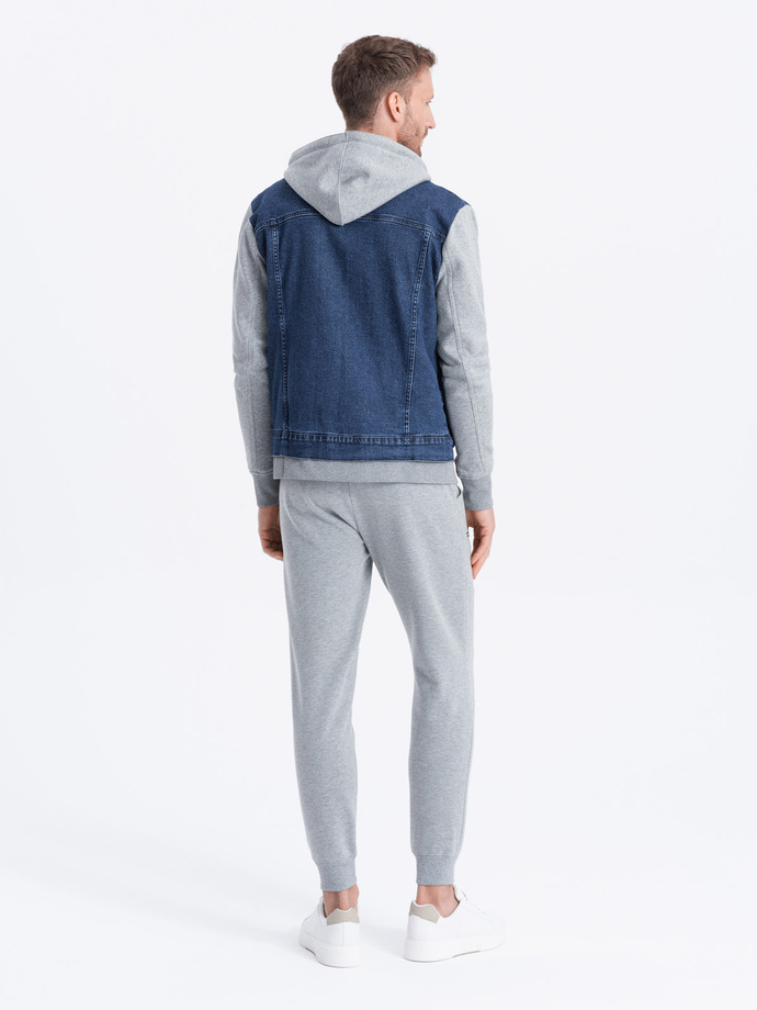 Men's mid-season jeans jacket - denim/grey OM-JADJ-0124