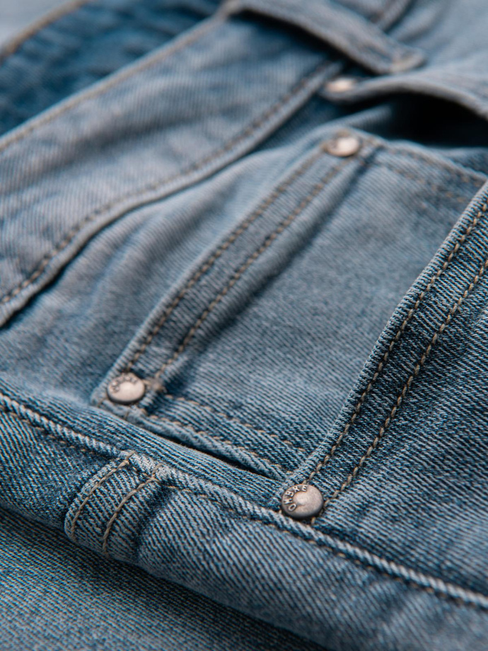 Men's CARROT FIT denim pants with decorative darts - light blue V1 OM-PADP-0227 
