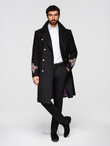 Men's double-breasted coat with wool and bead appliqués on sleeves - black V1 OM-COWC-0148