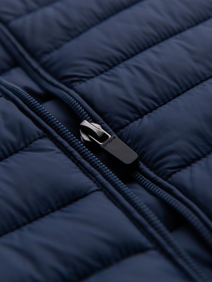 Men's quilted jacket with high zipped hood - black V1 OM-JAHP-0238