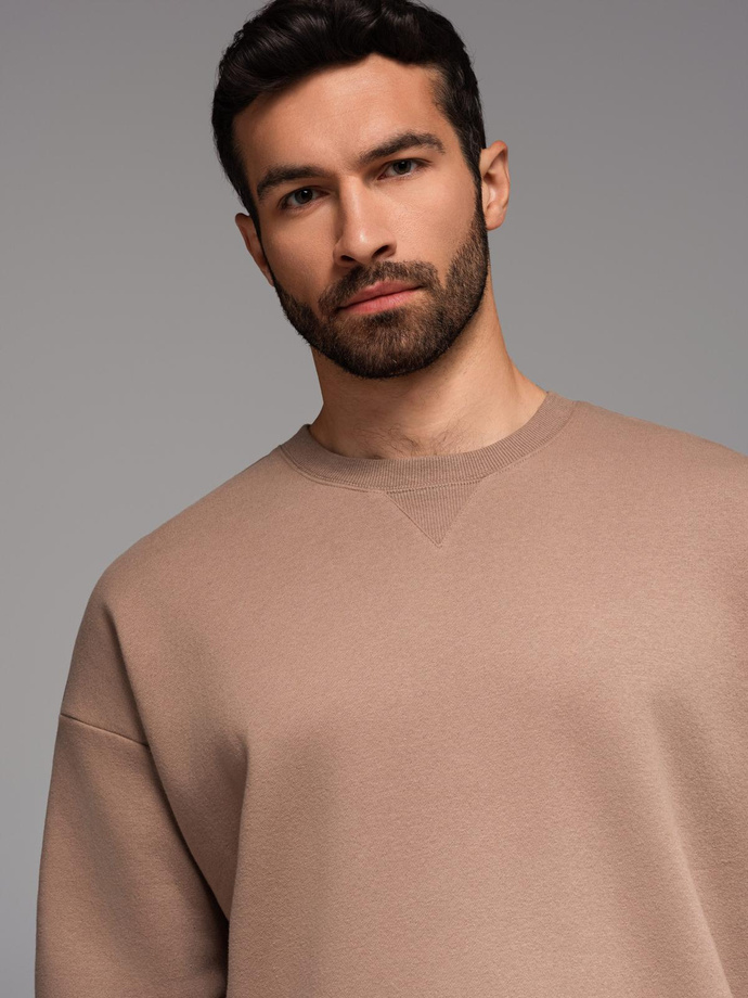 Klasyczna dresowa bluza unisex z okrągłym dekoltem – brązowa V16 OU-SNBC-0104