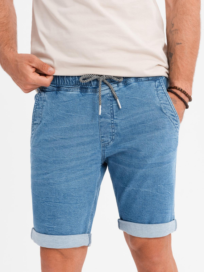 Men's denim shorts with rolled up leg - light blue V1 OM-SRDS-0161