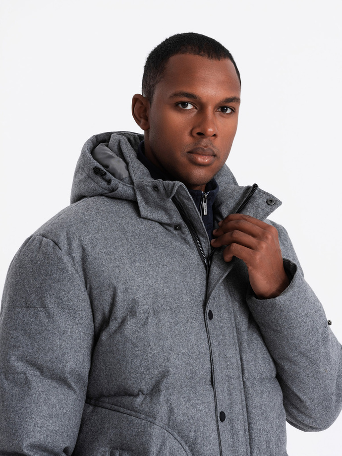Casualowa kurtka męska puffer z wełną – szary melanż V1 OM-JAHP-0203