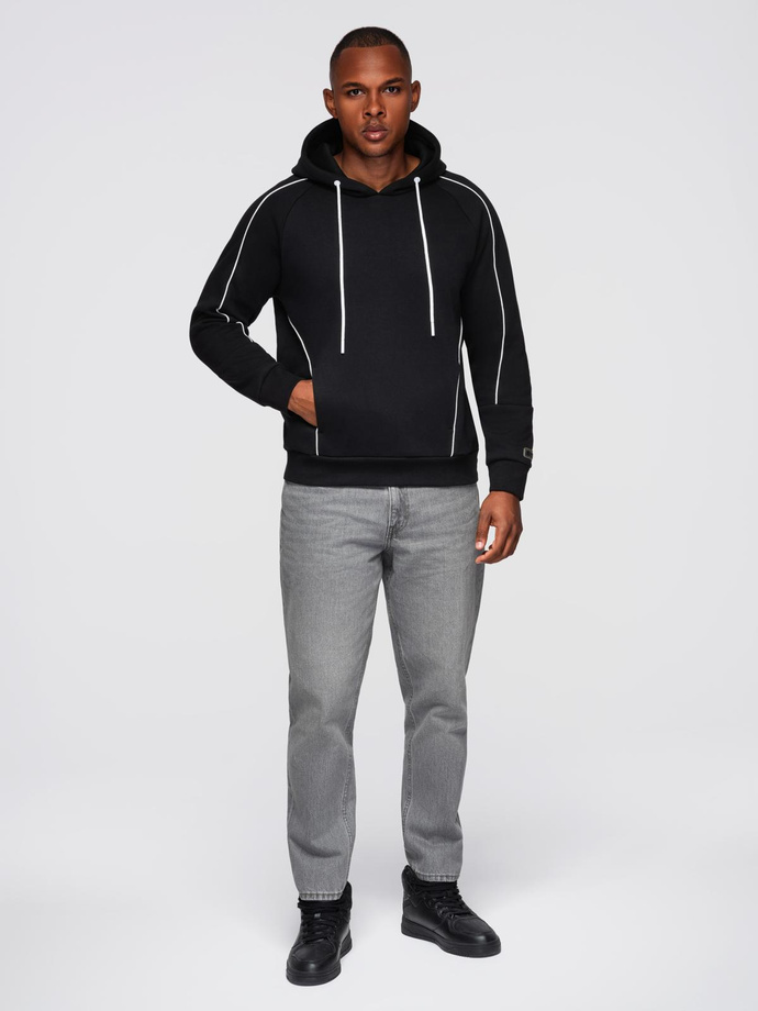 Unbuttoned men's sweatshirt with stand-up collar and hood - black V1 OM-SSZP-0216