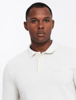 Strukturalny longsleeve męski polo z naszywką – biały V2 OM-POLS-0131