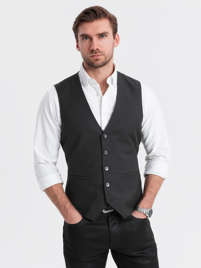 Men's fitted vest with rayon and marbled buttons - black V4 OM-BLZV-0112