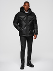 Men's quilted jacket with high zipped hood - black V1 OM-JAHP-0238