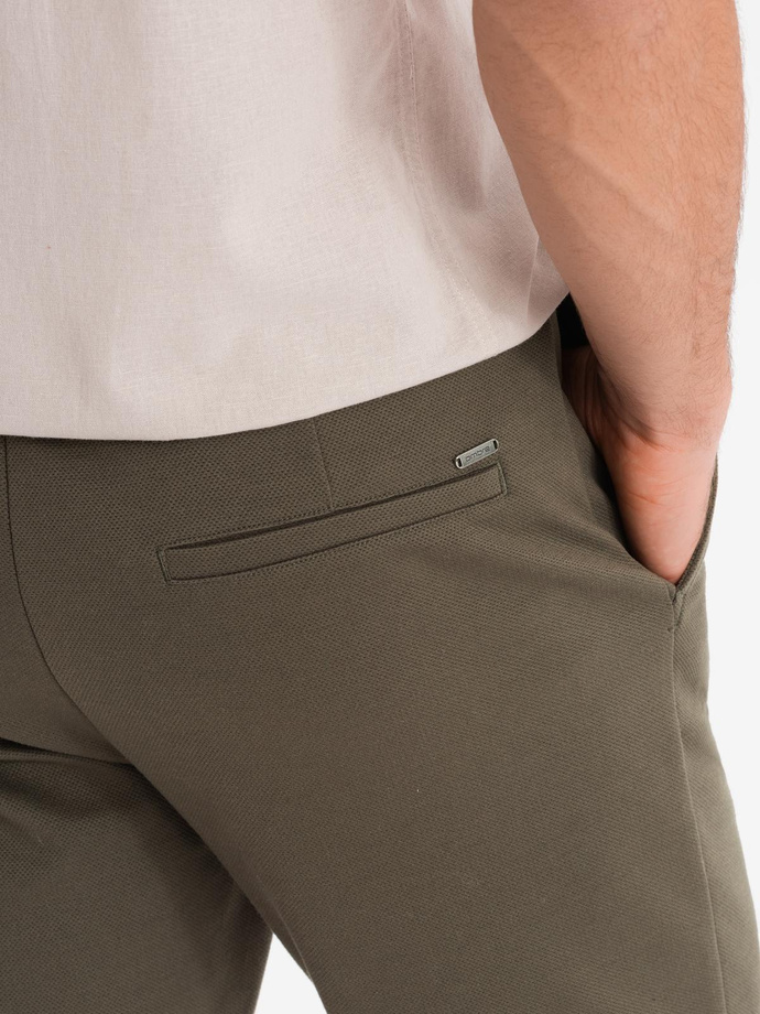 Men's knit shorts with rolled up legs - olive V5 OM-SRCS-0170