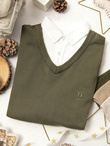 Men's sweater with white collar - olive V5 E120