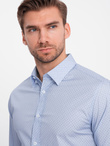 Men's micro-patterned cotton REGULAR FIT shirt - light blue V2 OM-SHCS-0152