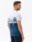 T-shirt meski dwukolorowy z nadrukiem w liście palmy - ciemnoniebieski V1 OM-TSPT-0177