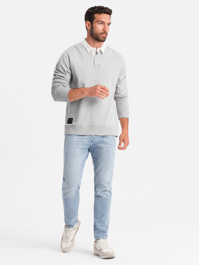 Bluza męska z białym kołnierzykiem polo - popielata V7 OM-SSNZ-0132