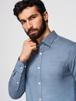 Męska koszula SLIM FIT z ozdobnej tkaniny z kieszonką – niebieska V1 OM-SHCS-0174