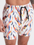 Szorty męskie kąpielówki w kolorowy print - białe V2 OM-SRBS-0140