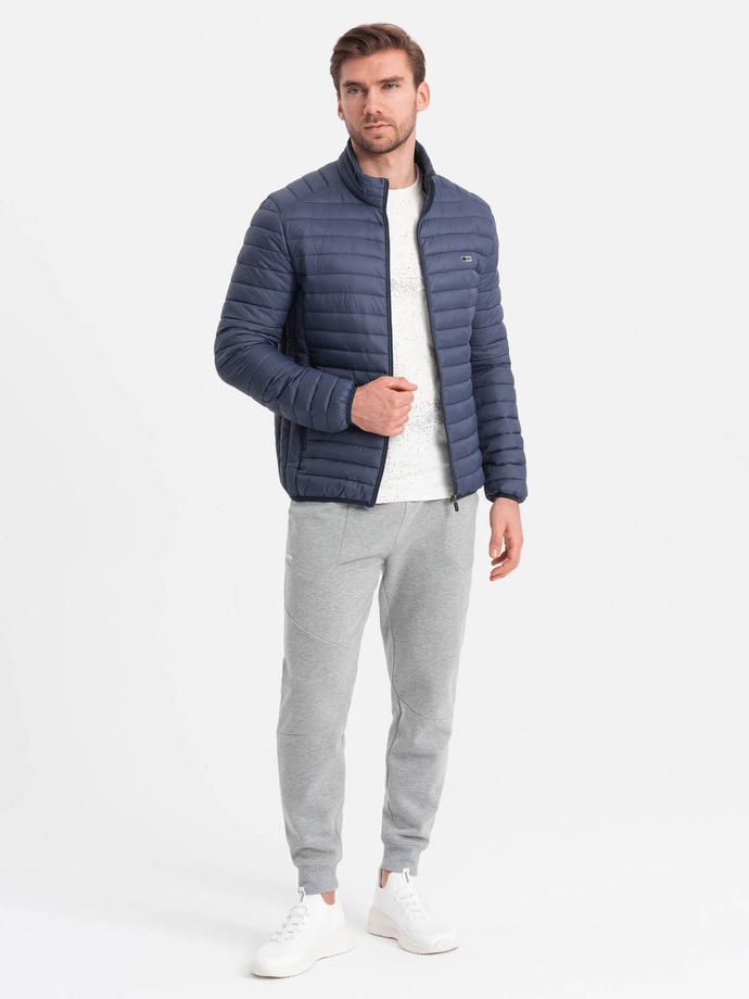 Men's quilted bagged jacket - navy blue V1 OM-JALP-0156