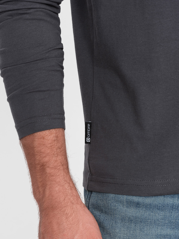 Longsleeve męski bez nadruku z dekoltem w serek - grafitowy V4 OM-LSBL-0108