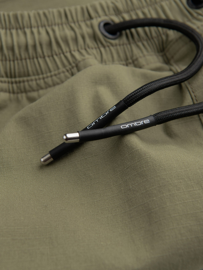 Men's JOGGER pants with zippered cargo pockets - light olive V1 OM-PAJO-0135