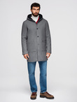 Men's melange long coat with hood - grey V1 OM-COWC-0122