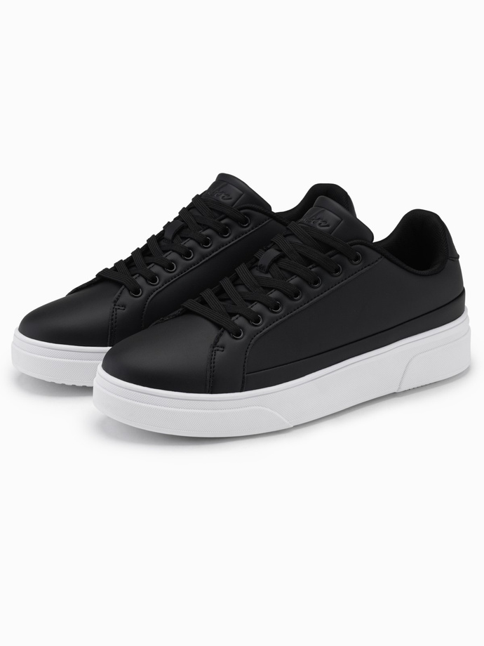Buty sneakersy męskie z ekoskóry na grubej podeszwie – czarne V5 OM-FOSL-0166