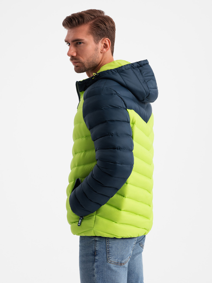 Men's quilted nylon sports style jacket - lime green V4 OM-JALP-0185