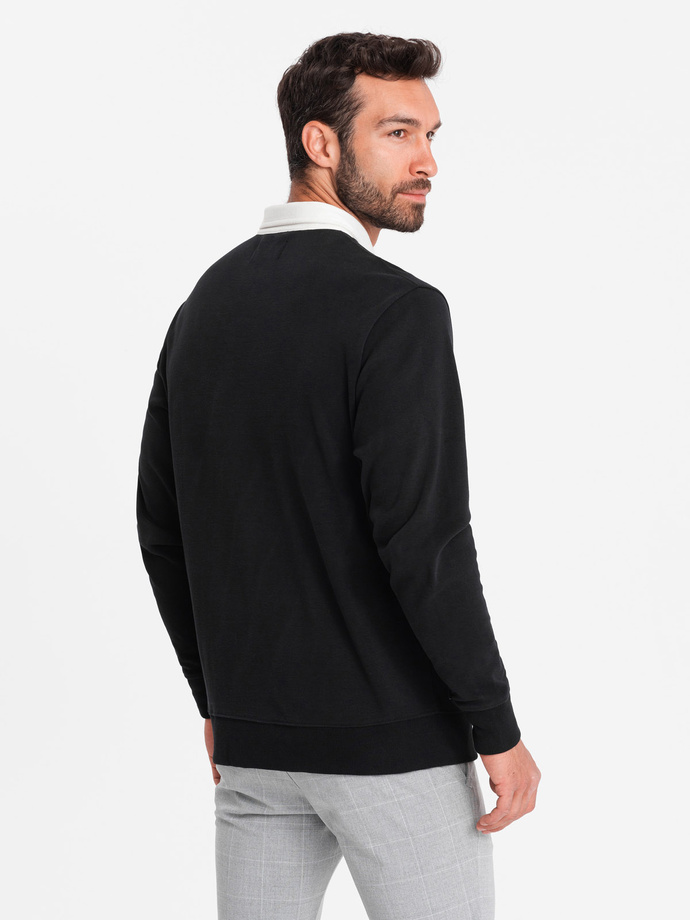 Bluza męska z białym kołnierzykiem polo - czarna V6 OM-SSNZ-0132