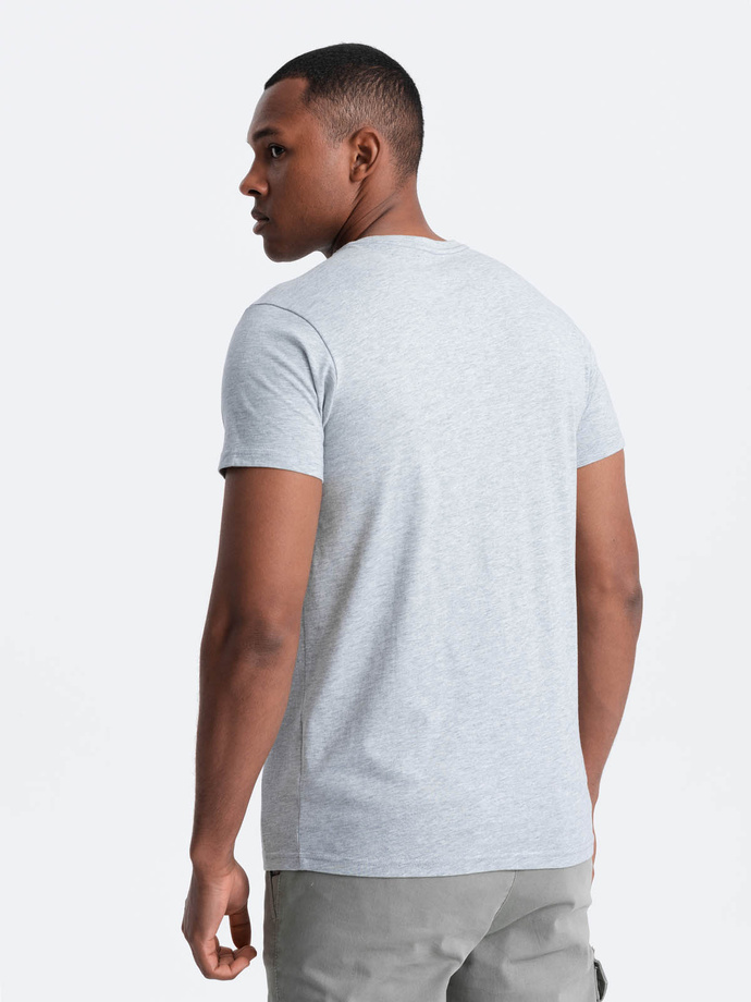 Męski klasyczny bawełniany T-shirt BASIC - szary melanż V5 OM-TSBS-0146 