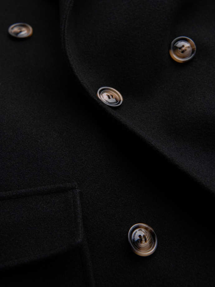 Men's coat with asymmetrical fastening and high collar - light brown V4 OM-COWC-0120