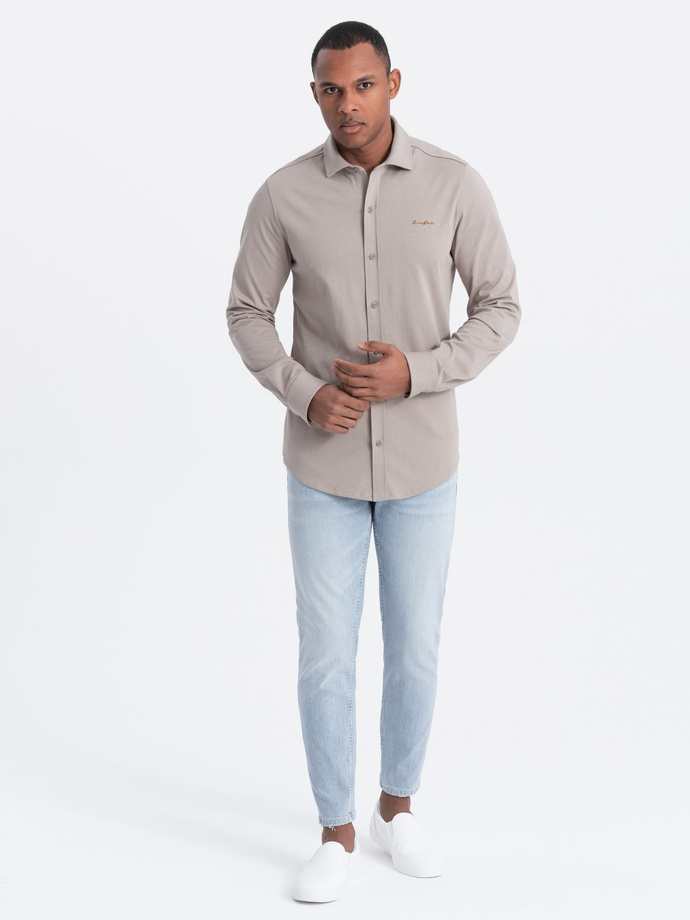 Męska bawełniana koszula REGULAR z dzianiny single jersey - popielata V5 OM-SHCS-0138