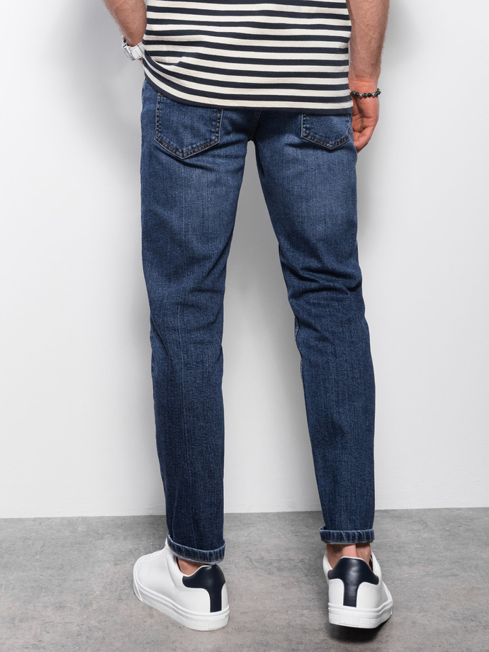 Spodnie męskie jeansowe z przetarciami REGULAR FIT - ciemnoniebieskie V4 OM-PADP-0102