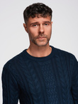 Męski elegancki sweter z ciekawym splotem – granatowy V5 OM-SWSW-0173