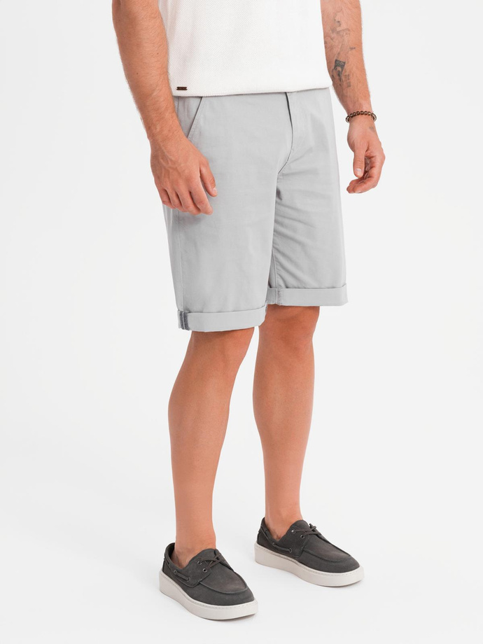 Men's classic chino shorts with rolled up leg - grey V12 OM-SRCS-0197