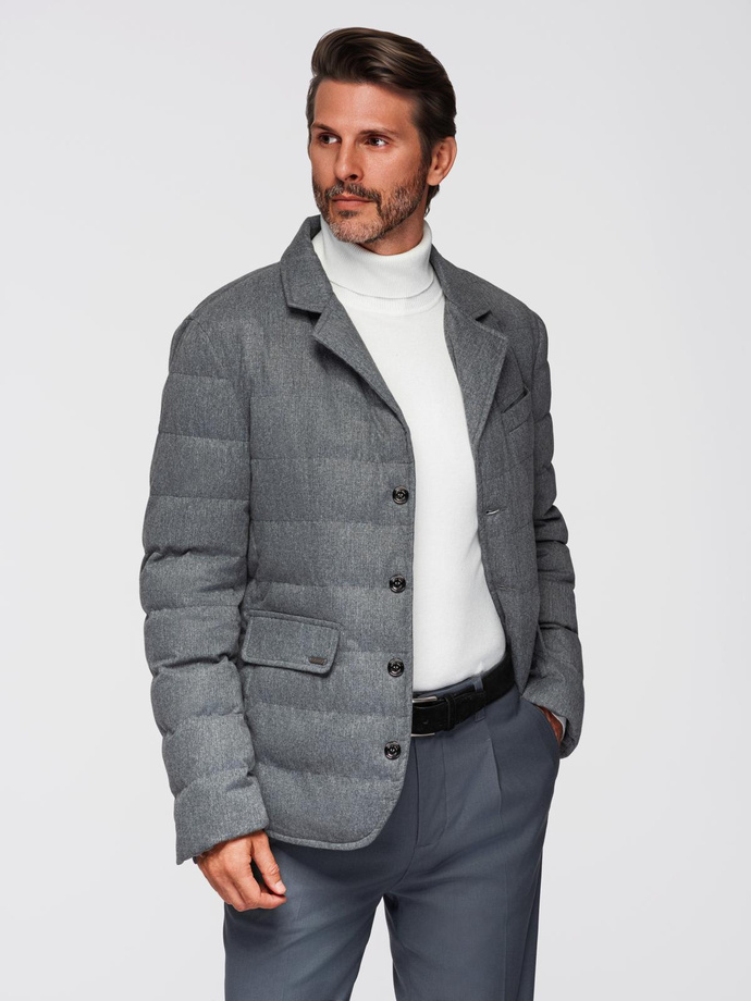 Men's jacket with a jacket cut with a fleece lining - gray V1 OM-JALP-0170 