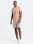 Klasyczny T-shirt męski bawełniany BASIC - cielisty V9 OM-TSBS-0146
