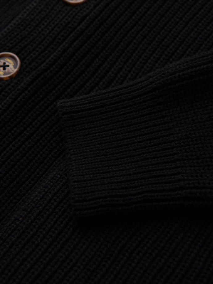 Sweter bawełniany męski kardigan z szalowym kołnierzem - czarny V4 OM-SWCD-0153