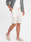 Men's short shorts with linen - cream V2 OM-SRCS-0131