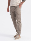 Men's JOGGER pants with zippered cargo pockets - beige V2 OM-PAJO-0123