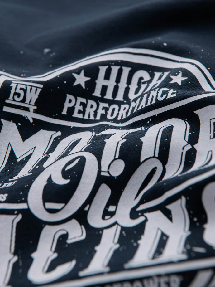 Men's motorcycle style printed t-shirt - navy blue V4 OM-TSPT-0125