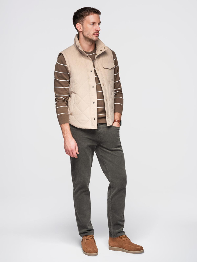 Men's casual sweater with horizontal stripes - brown V3 OM-SWSW-0143