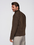 Men's stylish eco leather biker jacket with collar - dark brown V1 C637